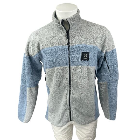 Haglofs + Tres Bien Men's Gray Blue Colorblock Sherpa Fleece Full Zip Sweater M - Picture 1 of 5